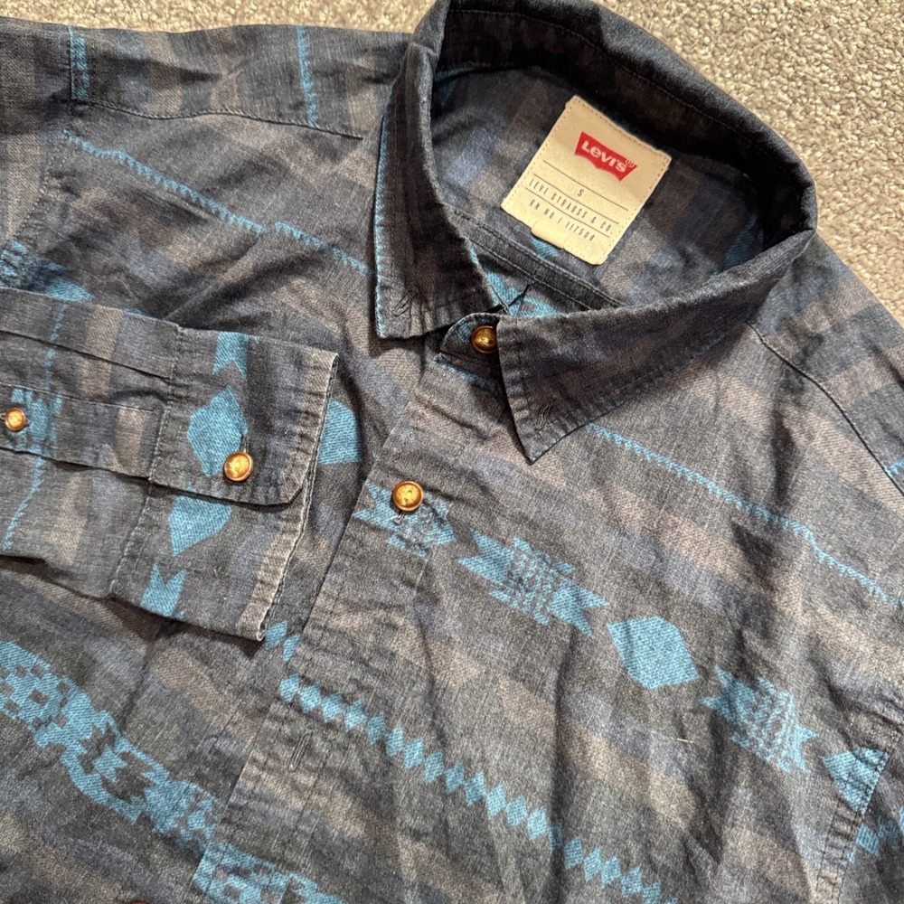 Levi's Shirt Mens Small Blue Aztec Cotton Southwestern Western Button Down Long